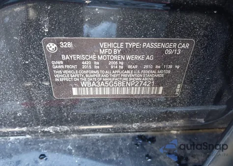 2014 BMW 328I z USA, uszkodzony, nr VIN WBA3A5G58ENP27421